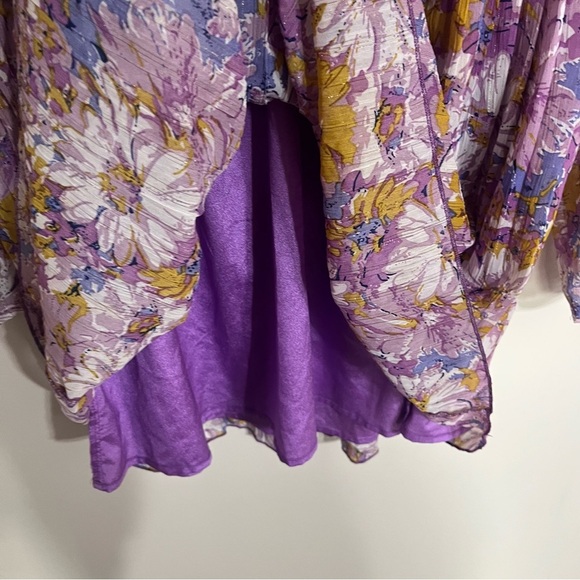 Nasty Gal Womens Size 10 Sunflower Lilac Floral Print Pleated Plunge Mini Dress - Picture 5 of 10